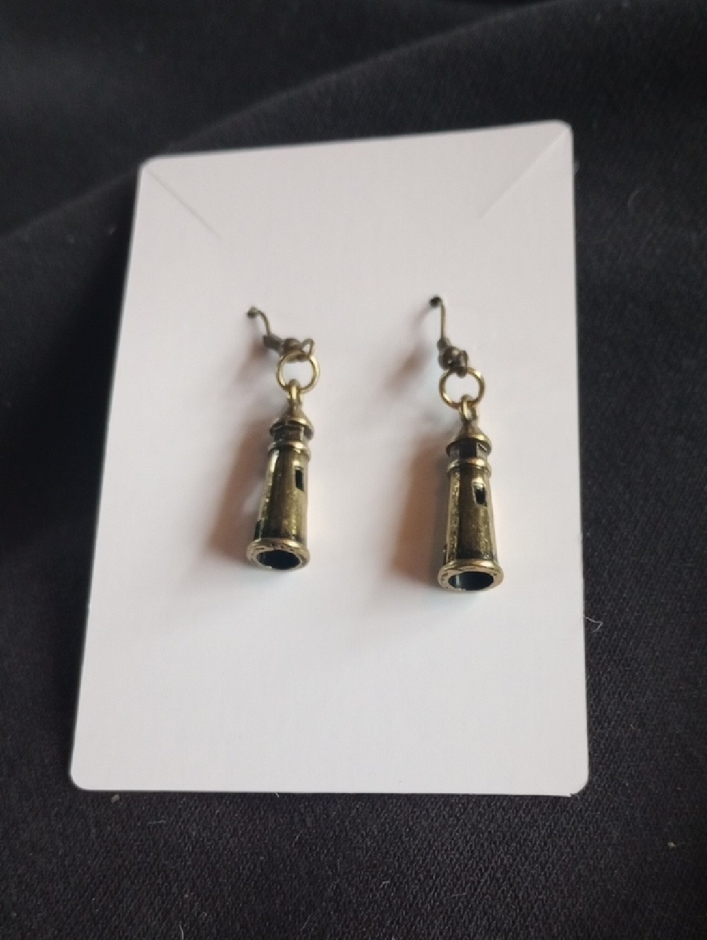 Hand Crafted Gold Tone Lighthouse Drop Earrings - Women Jewelry